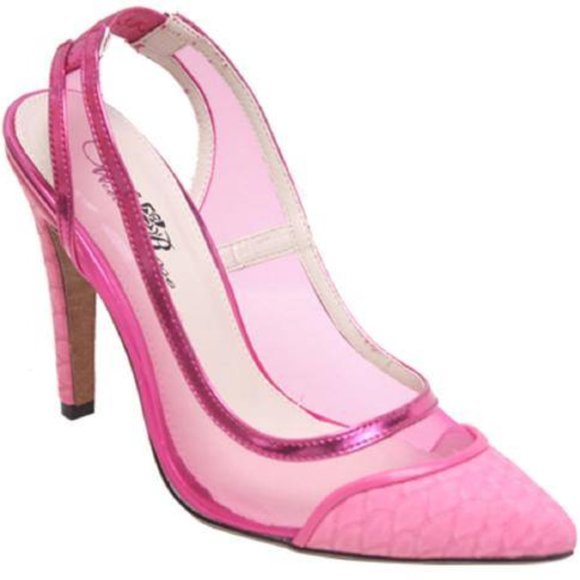 New in Box - Pink Mesh and Leather (PU) 4" Heels - Picture 1 of 4